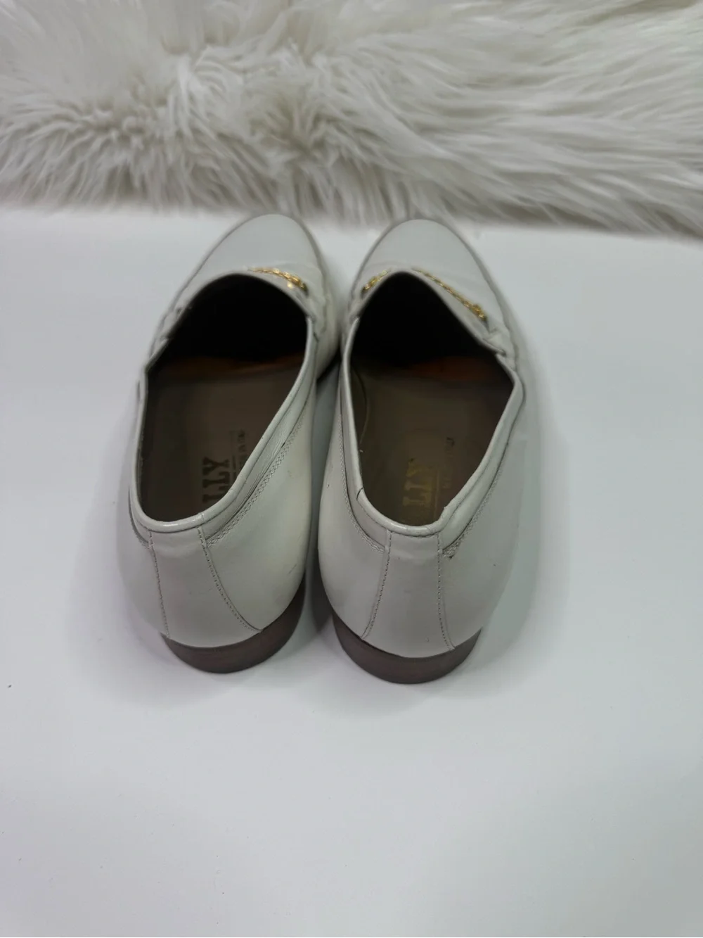 Bally White Leather Chain-Trim Loafers Men Shoes Size 7.5 Made in Italy
